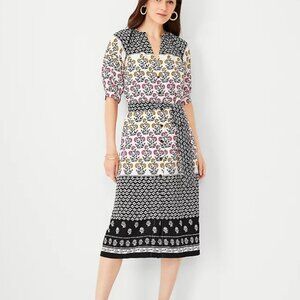 Ann Taylor Petite Border Floral Puff Sleeve Shirtdress - Size 0P